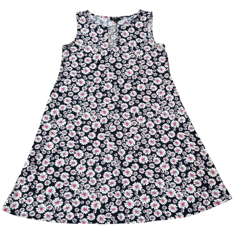MSK Vintage Style Daisy Floral Print Sleeveless Mini Dress with O-Ring Detail